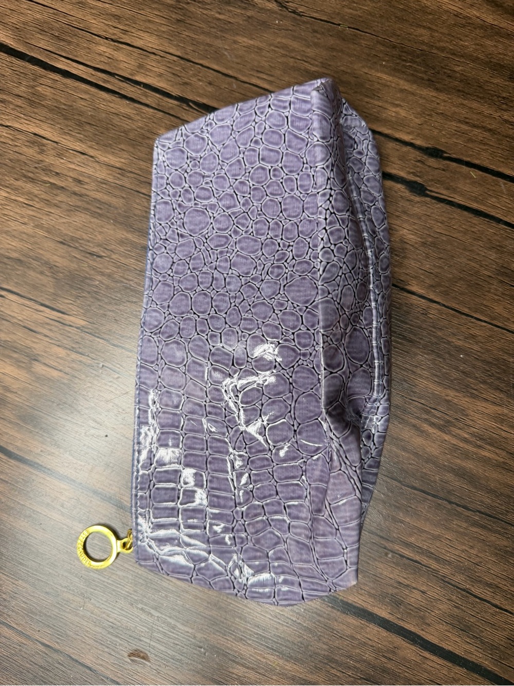 Estée Lauder Lavender Croc Embossed Cosmetic Bag Gold Ring Zipper Pull